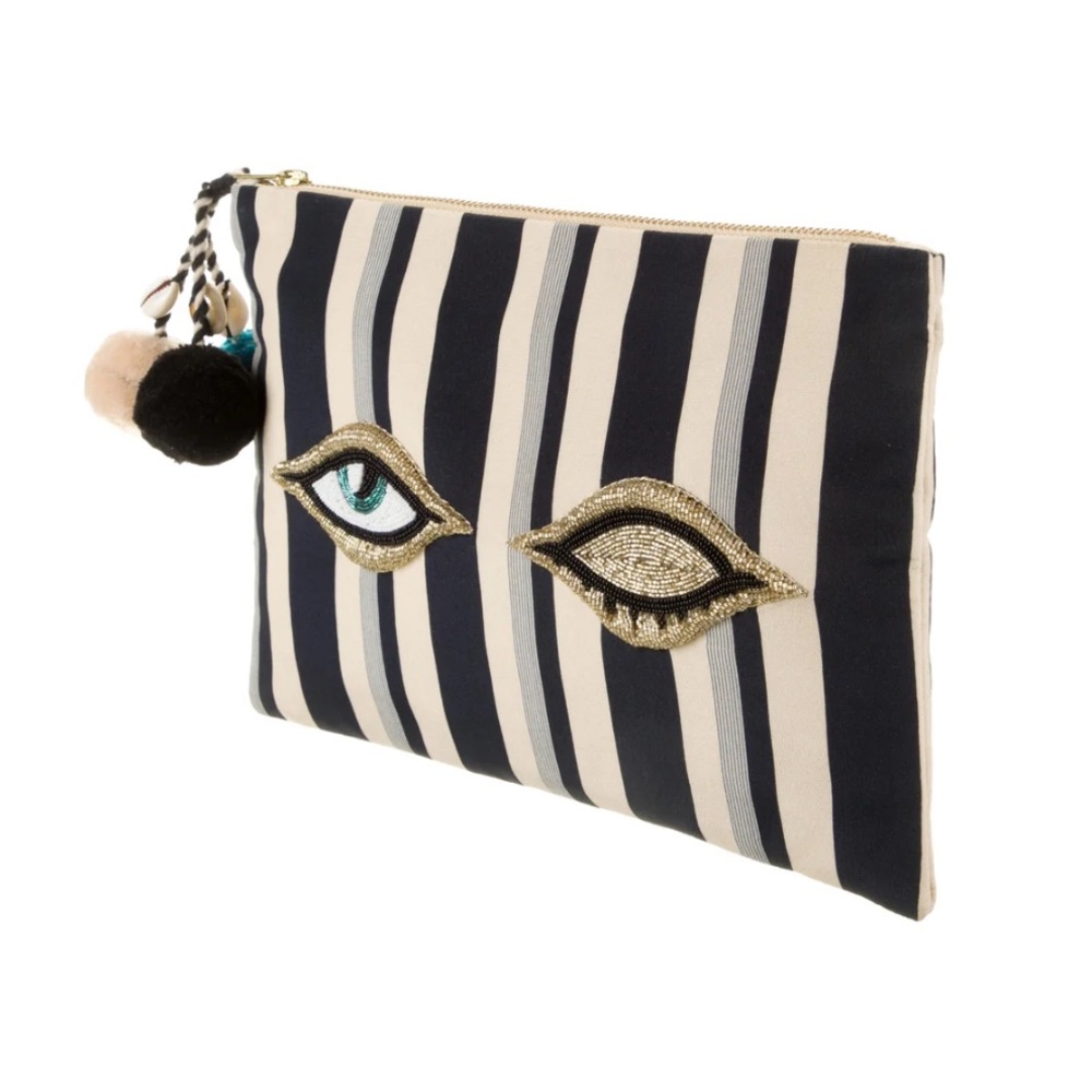 Figue Winking Eye Navy Striped with gold tone hardware, great condition